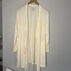 NEW Faceplant Dreams Open Cardigan Pockets Cream Bamboo Rayon Stretch Loungewear